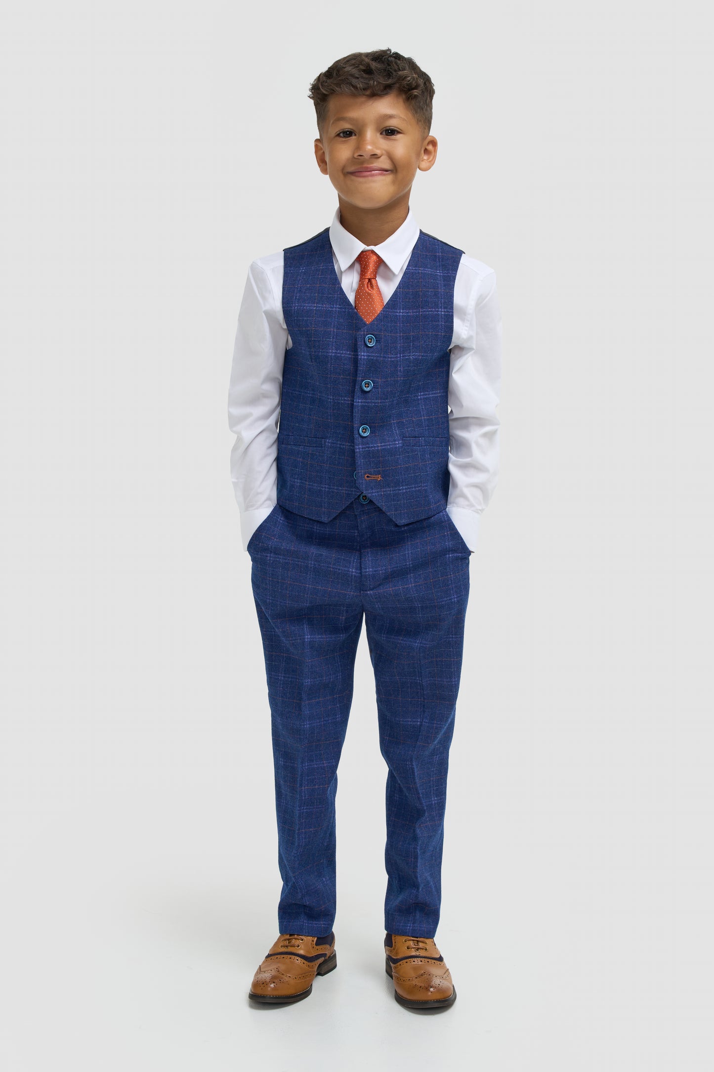 Cavani Boys Blue Check 3 Piece Suit
