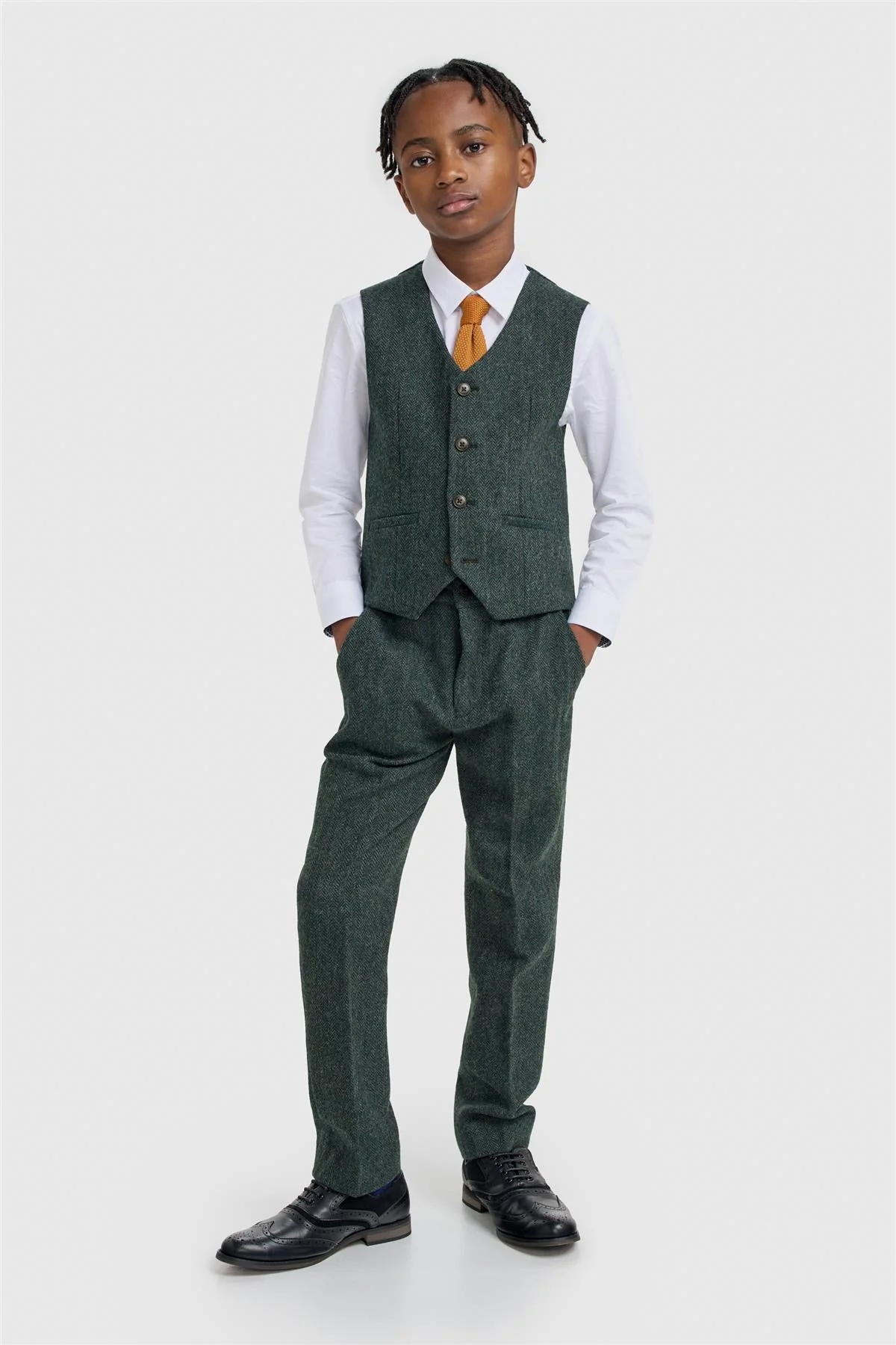 Boys Thomas Lush Olive Tweed Suit