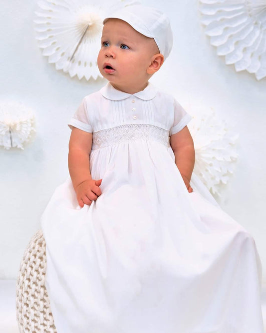 Sarah Louise - White Unisex Christening Gown & Cap