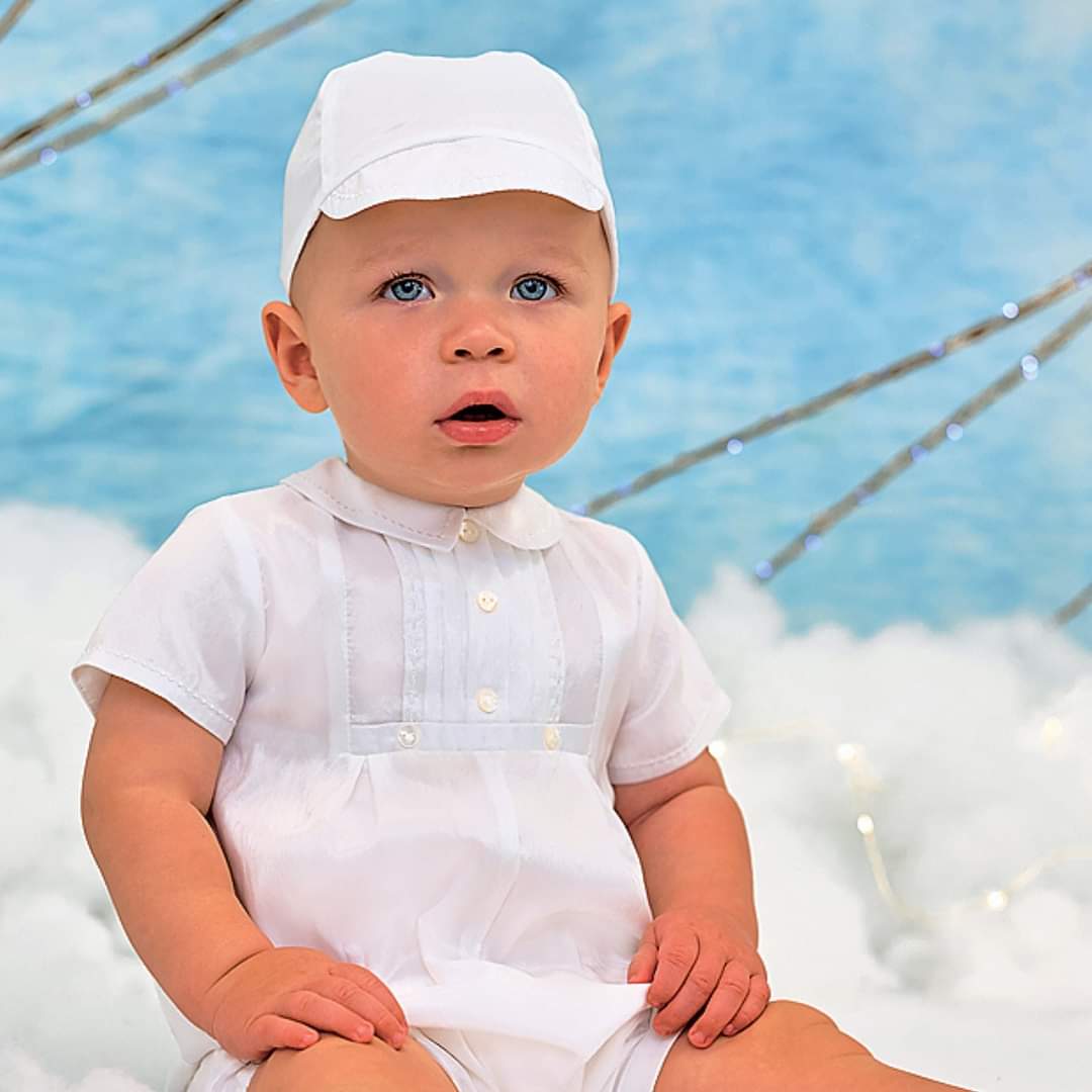 Sarah Louise - Traditional White Romper & Cap