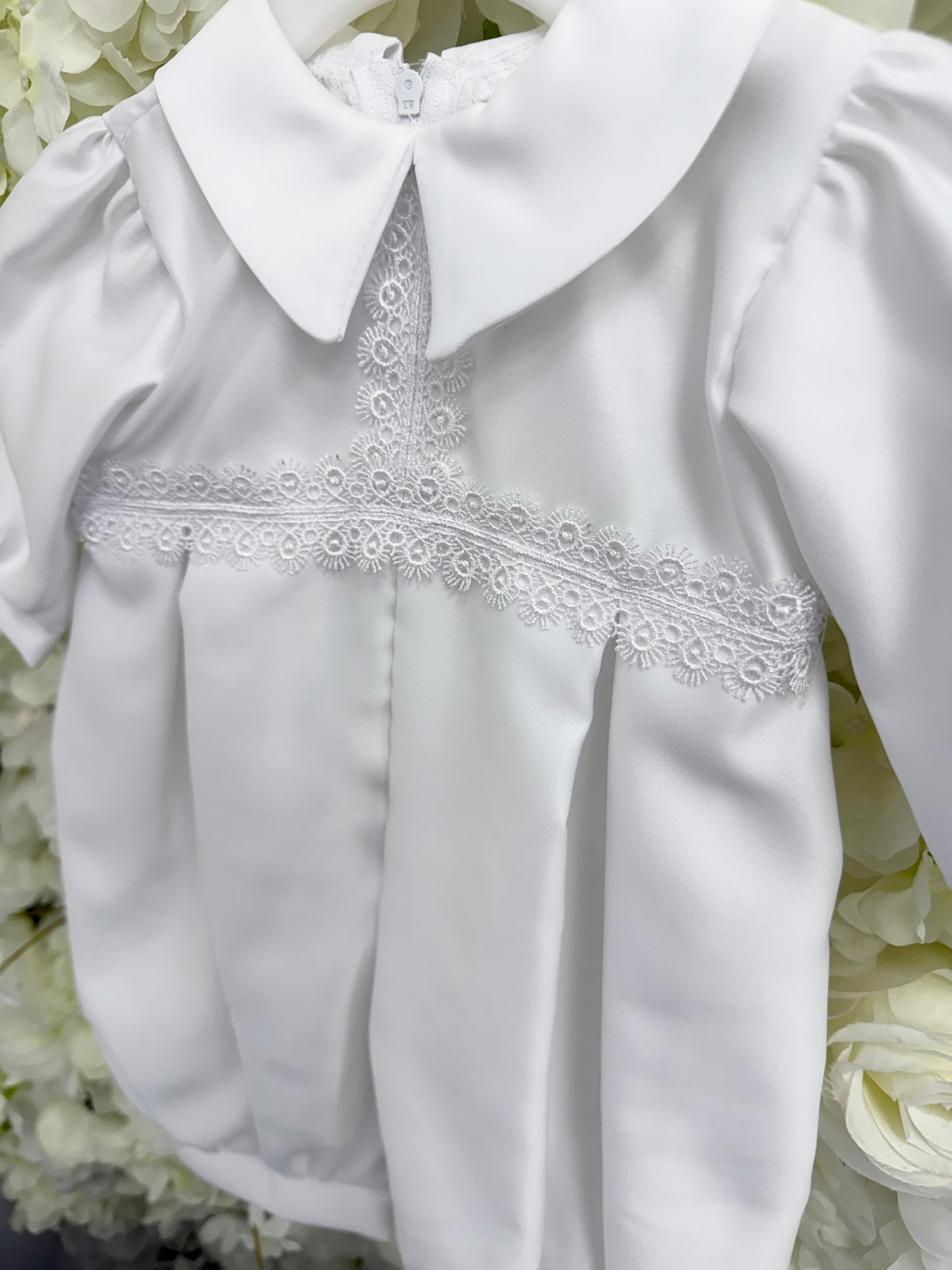 Long Sleeve Embroidered Christening Romper & Cap