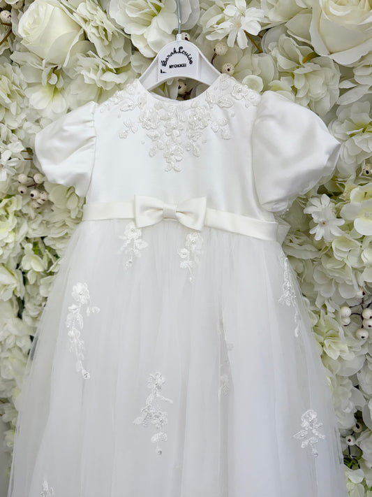 Sarah Louise - Ivory Pearl Flower Christening Gown & Bonnet