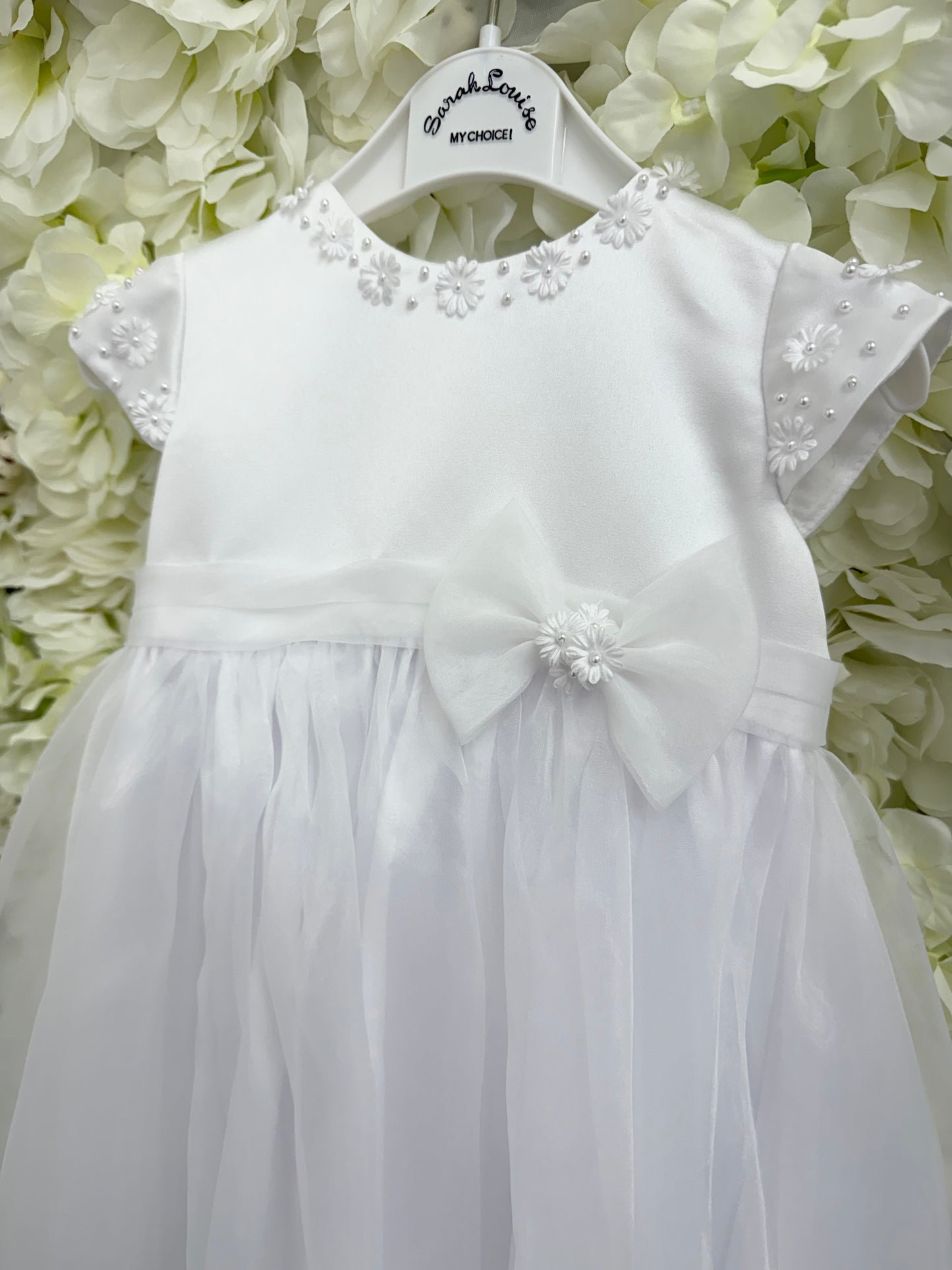 Sarah Louise Daisy Pearl & Bow Christening Gown & Bonnet