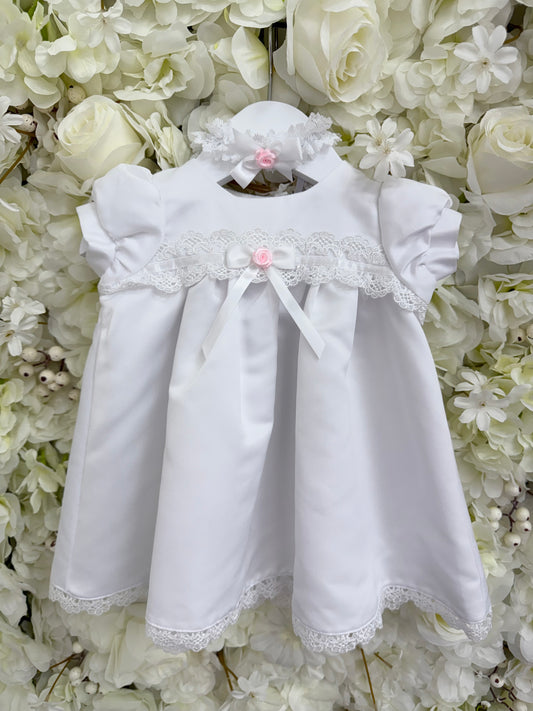 Pink Flower Laced Christening Dress