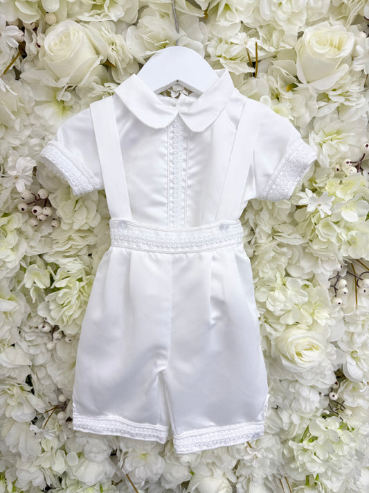 Caylan Dungaree Christening Romper & Cap