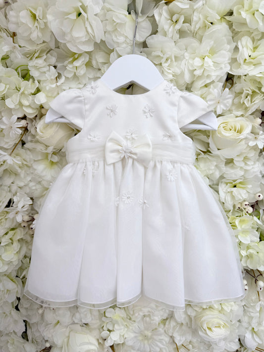 Sarah Louise Flower & Bow Baby Occasion Dress - Ivory