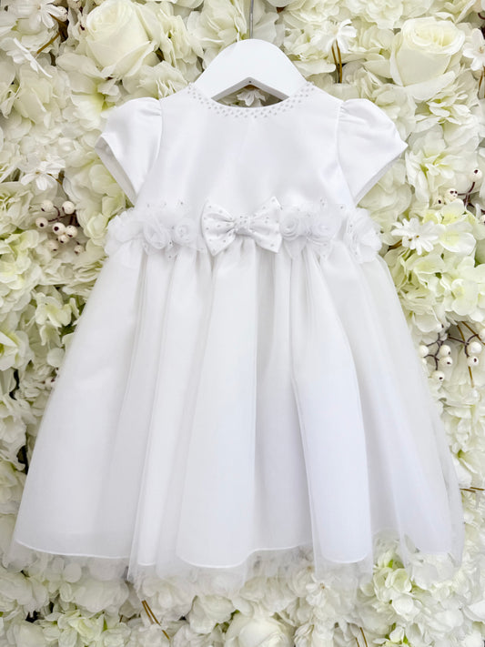 Sarah Louise White Pearl & Diamonte Bow Dress