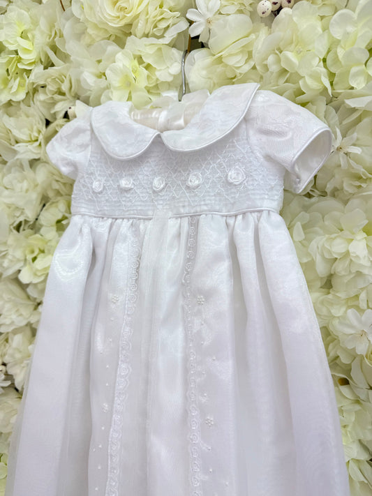 Smocked White Christening Gown