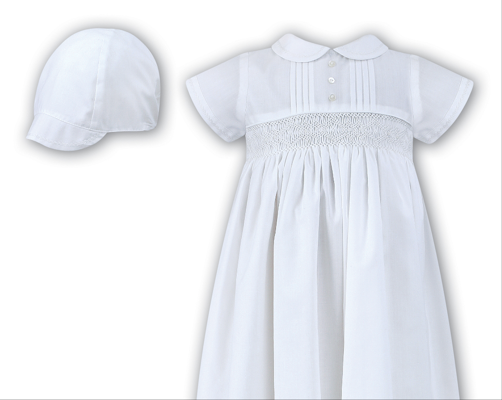 Sarah Louise - White Unisex Christening Gown & Cap