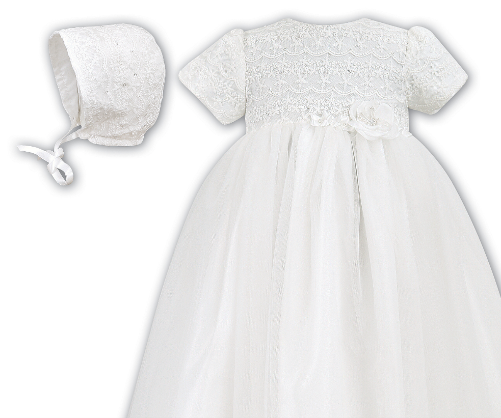 Sarah Louise - Ivory Embroidered Bodice Christening Gown & Bonnet