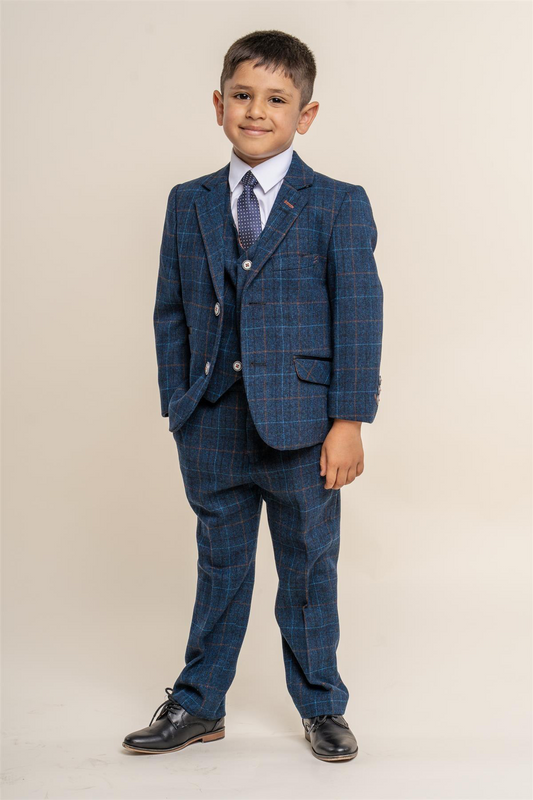 Cavani Boys Cody Blue Tweed 3 Piece Suit