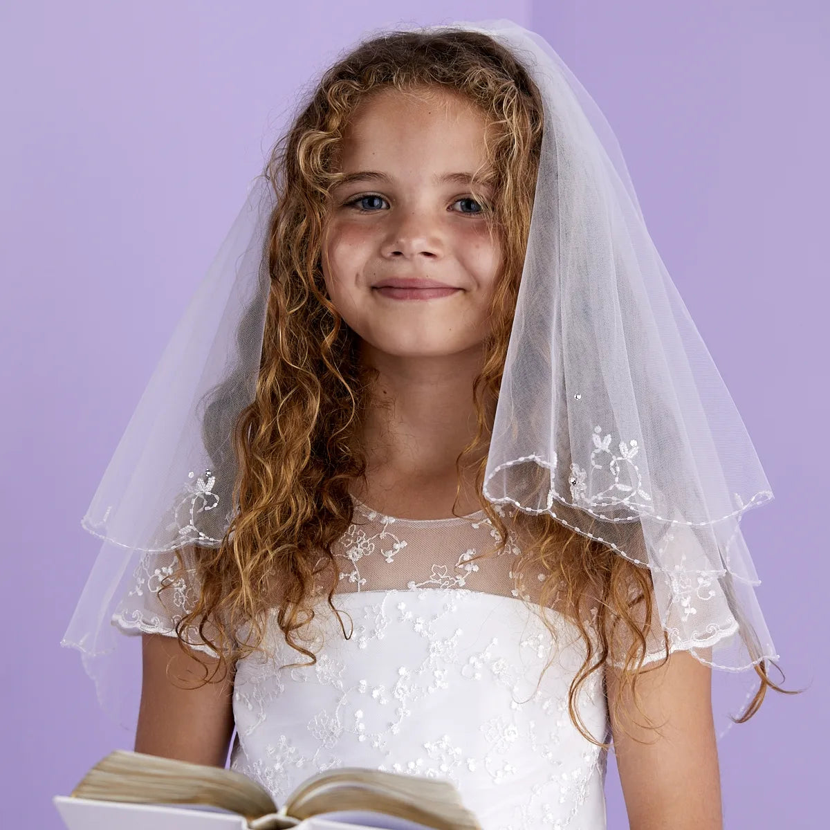 Jewelled Trim Girls Communion Veil