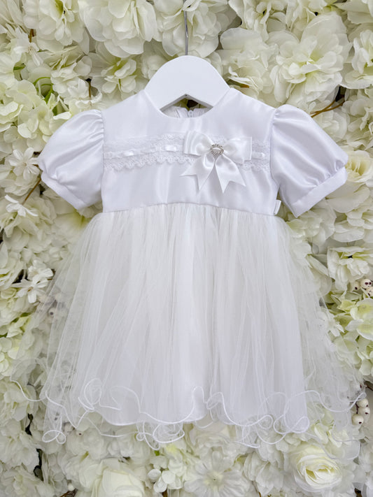 Bow & Lace Panelled Christening Dress
