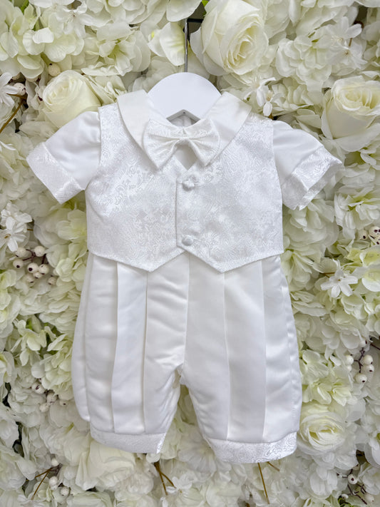 Ivory Christening Waistcoat Romper & Cap