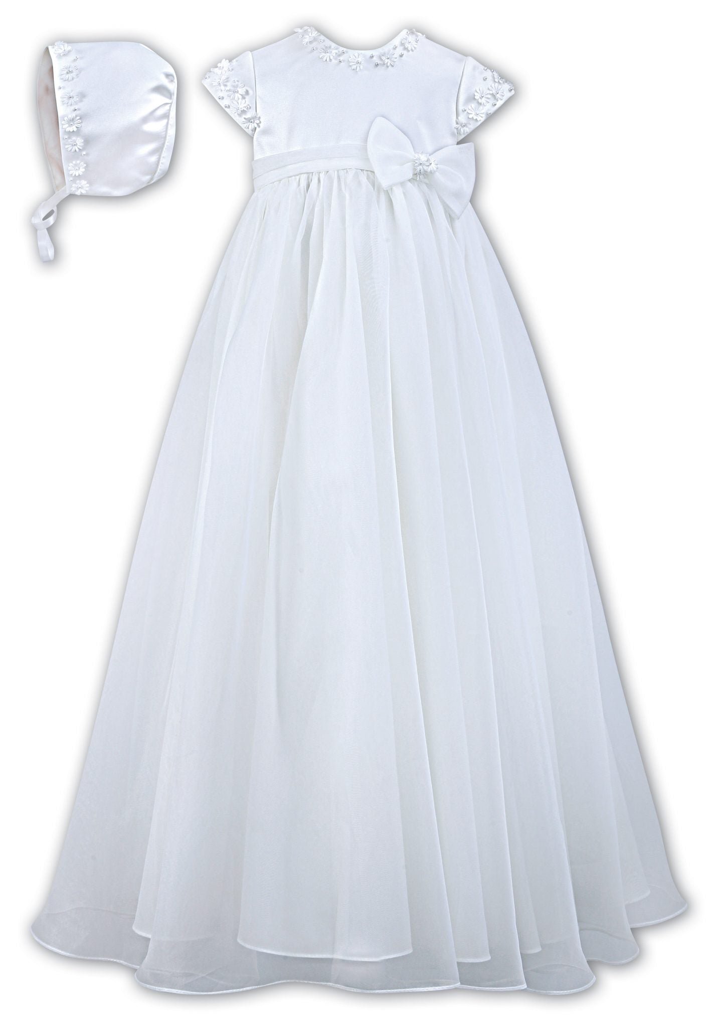 Sarah Louise Daisy Pearl & Bow Christening Gown & Bonnet