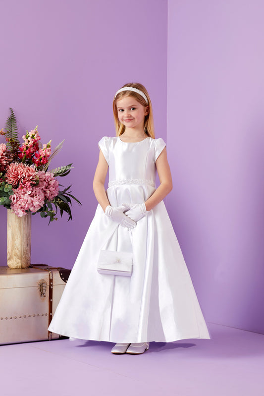Mimi Satin Communion Dress with Embellished Pockets