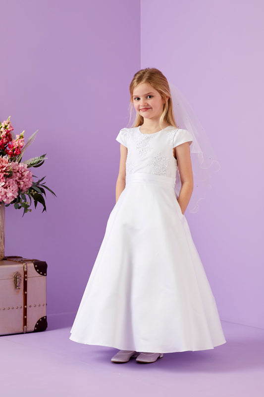 Etta Embroidered Bodice Communion Dress with Pockets