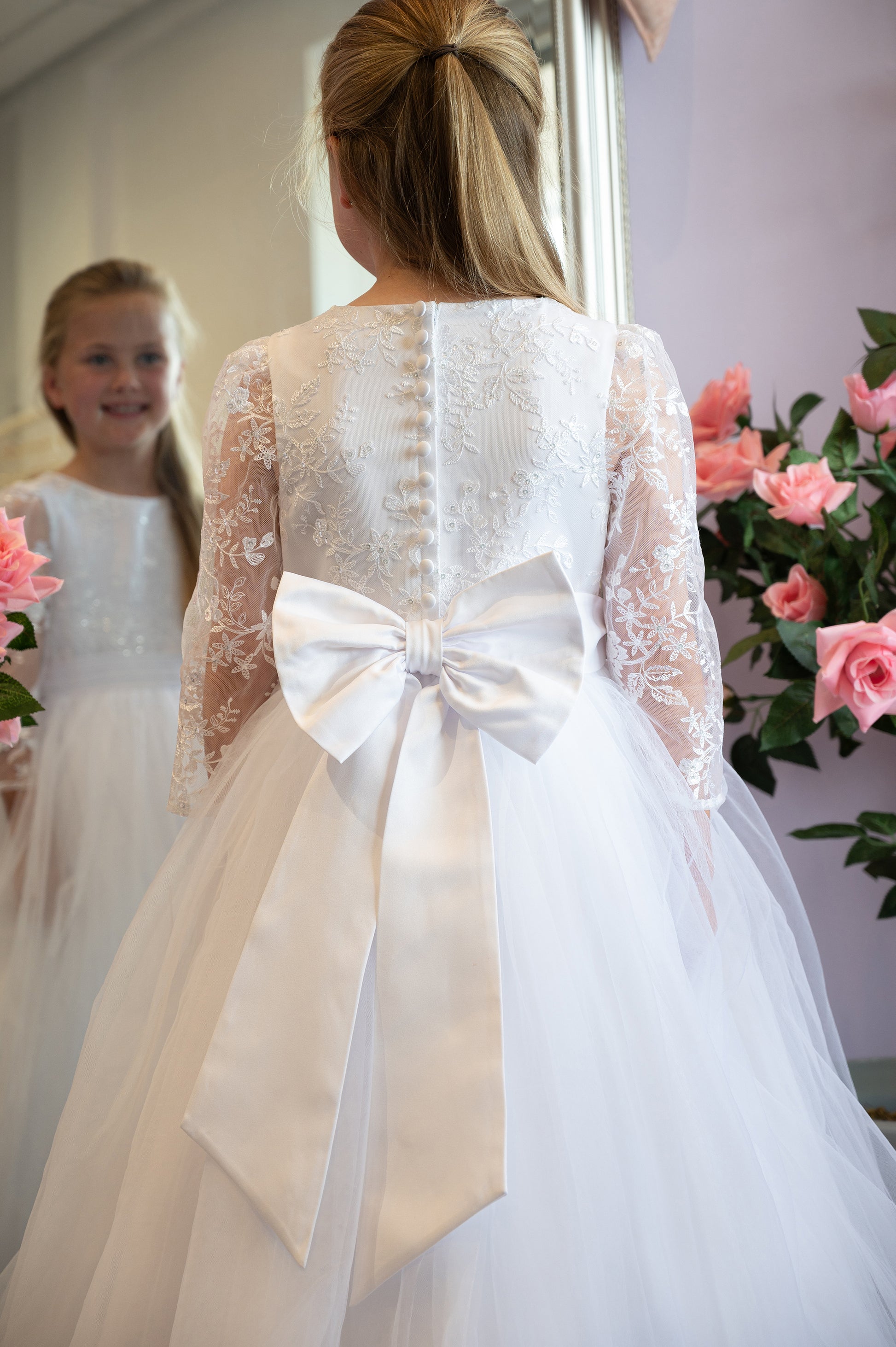 SALE LAST ONE Gabrielle Lace Long Sleeve Communion Dress Klassy Kids Occasionwear - Christening, Communion & Boys Suits SALE LAST ONE Gabrielle Lace Long Sleeve Communion Dress Klassy Kids Occasionwear - Christening, Communion & Boys Suits