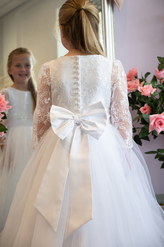 Gabrielle Lace Long Sleeve Communion Dress