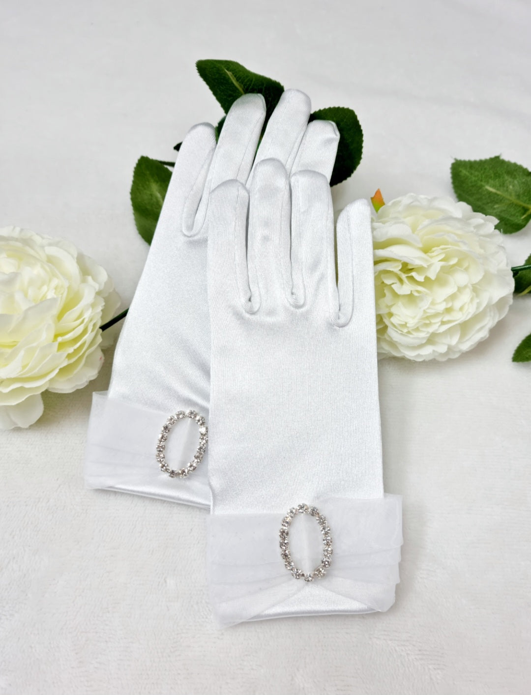 Diamonte & Voile Cuff Communion Gloves