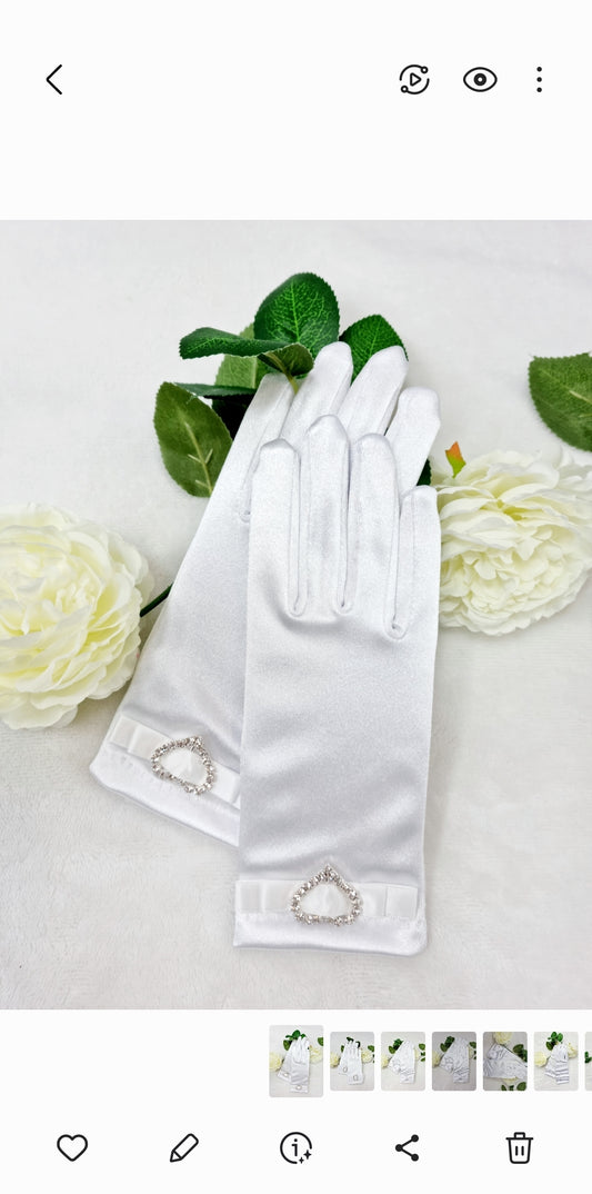 Diamonte Heart Communion Gloves