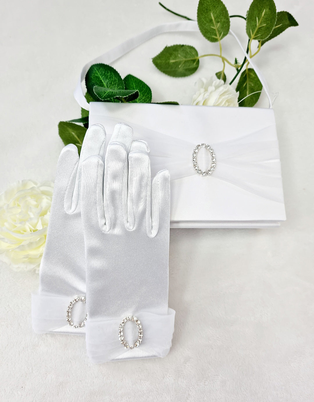 Diamonte & Voile Communion Gloves & Bag Set