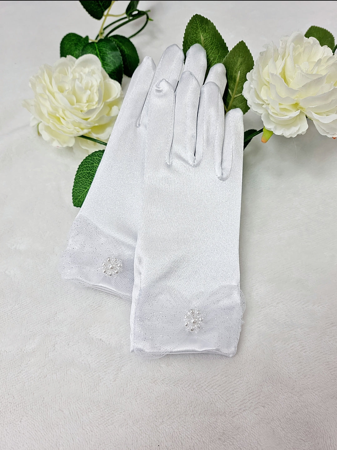 Pearl & Glitter Cuff Communion Gloves