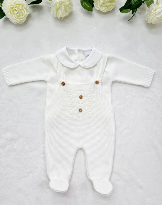 Baby White Knitted Jumper & Dungaree Set