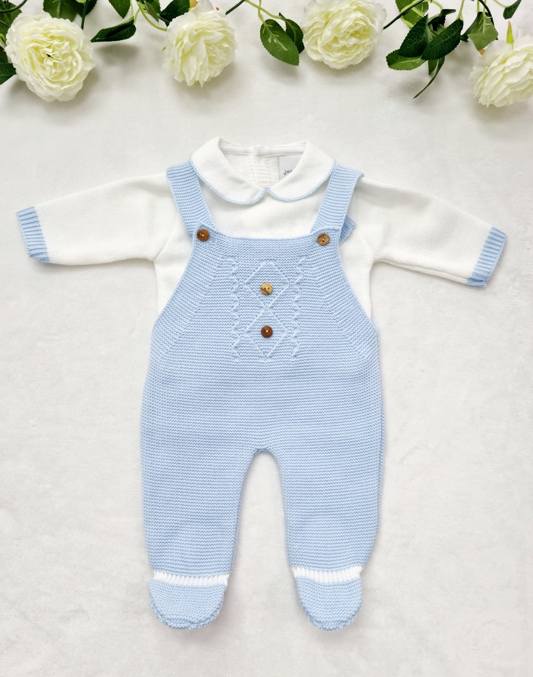 Baby Blue Knitted Jumper & Dungaree Set