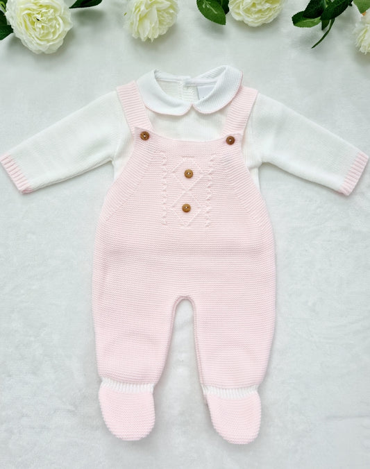 Baby Pink Knitted Jumper & Dungaree Set