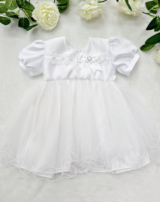 Diamonte Bow Tulle Christening Dress