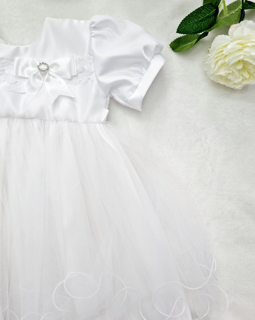 Diamonte Bow Tulle Christening Dress