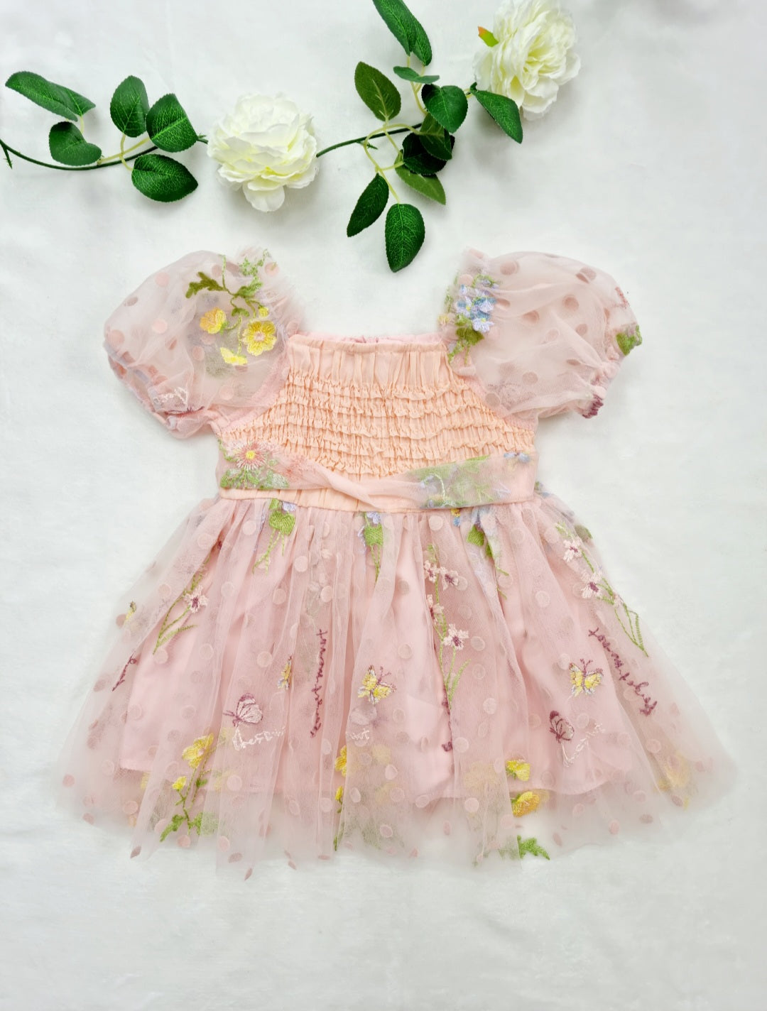 Pink Embroidered Flower Dress