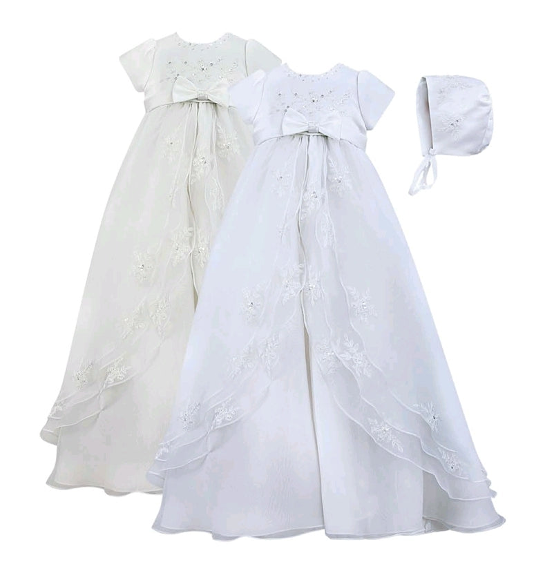 Sarah Louise Bow & Pearl Christening Gown & Bonnet