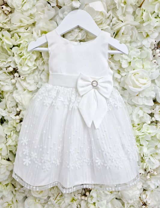 Diamond Bow & Embroidered Baby Dress