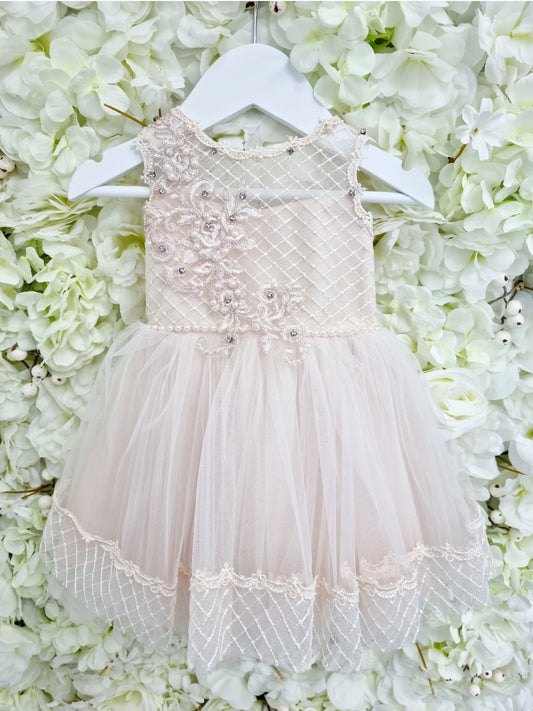 Pearl & Diamonte Jewelled Pink Baby Dress