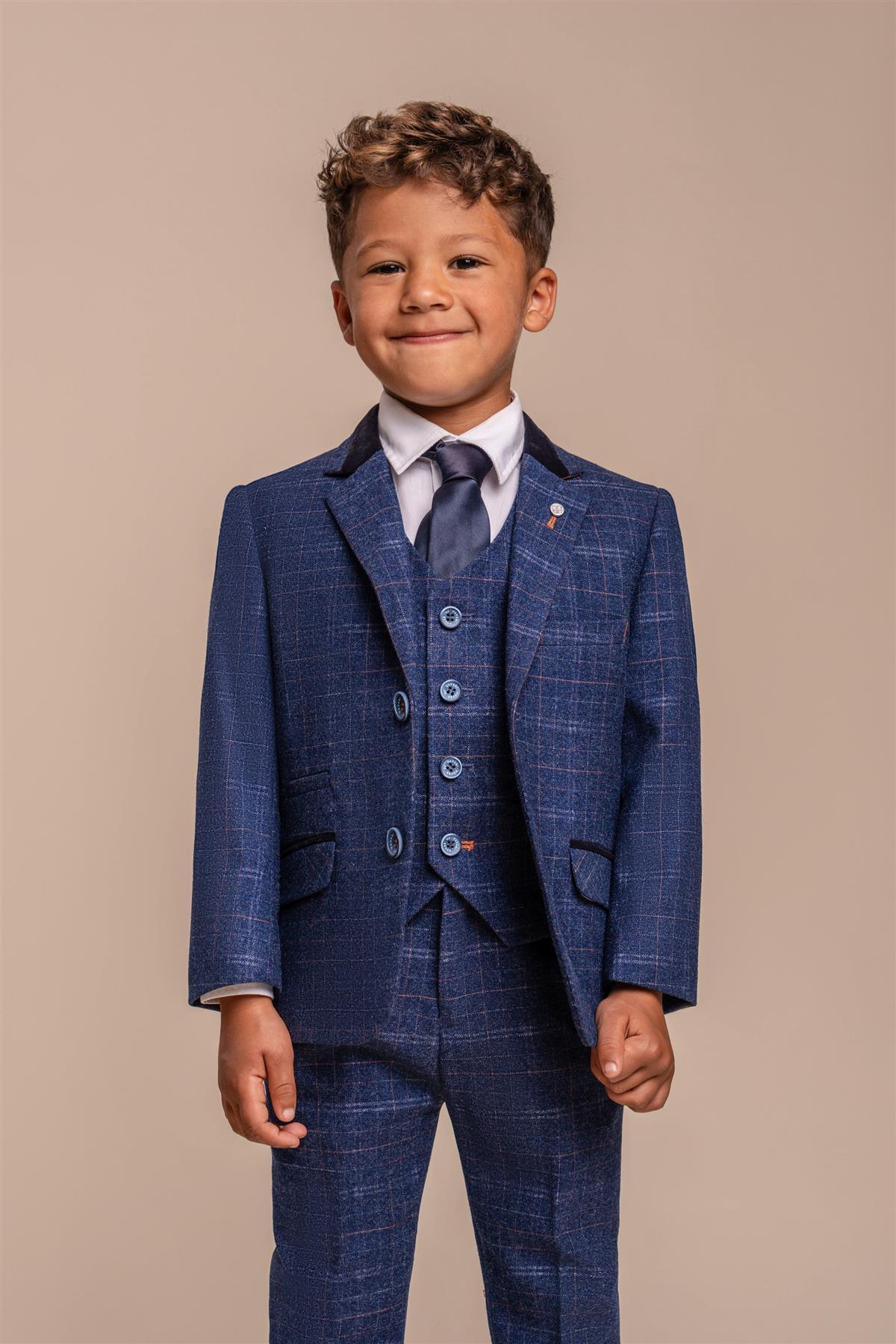 Cavani Kaiser Blue Check Boys Three Piece Suit