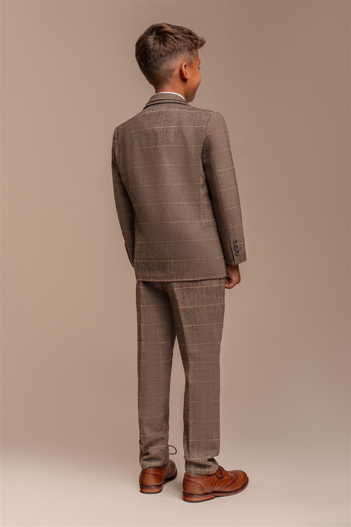 Cavani Albert Brown Tweed Check Boys Suit