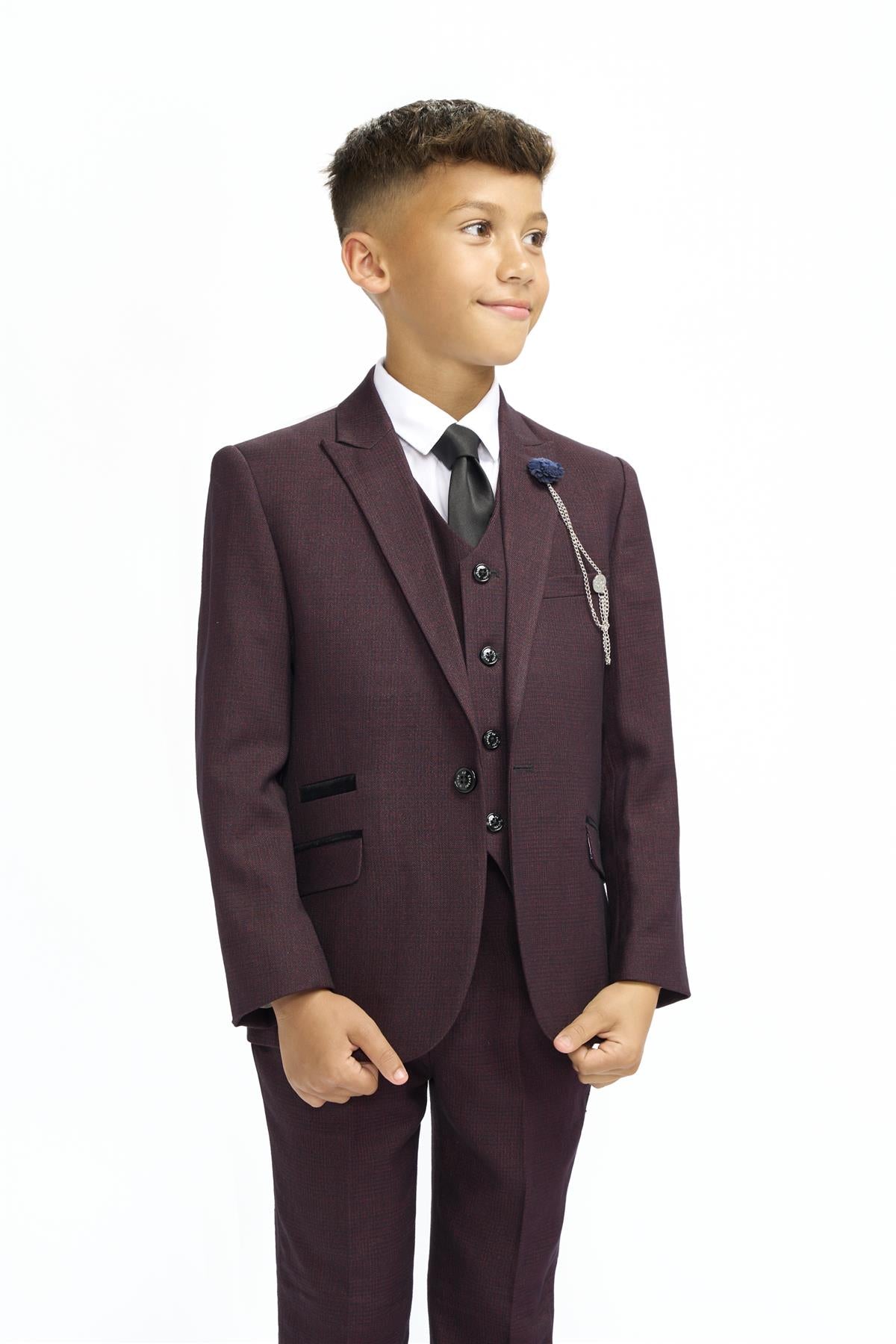 Cavani Boys Caridi Wine Three Piece Suit