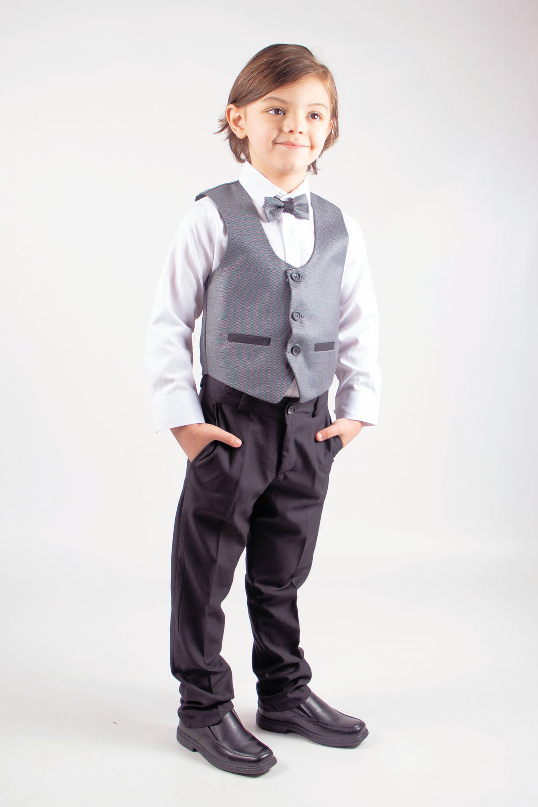 Waistcoat & Trouser 4 Piece Boys Set - Black/Grey