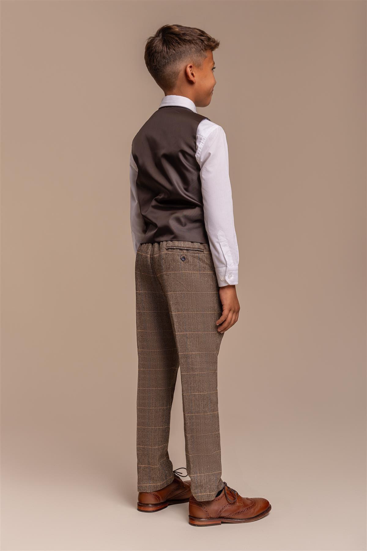 Cavani Albert Brown Tweed Check Boys Suit