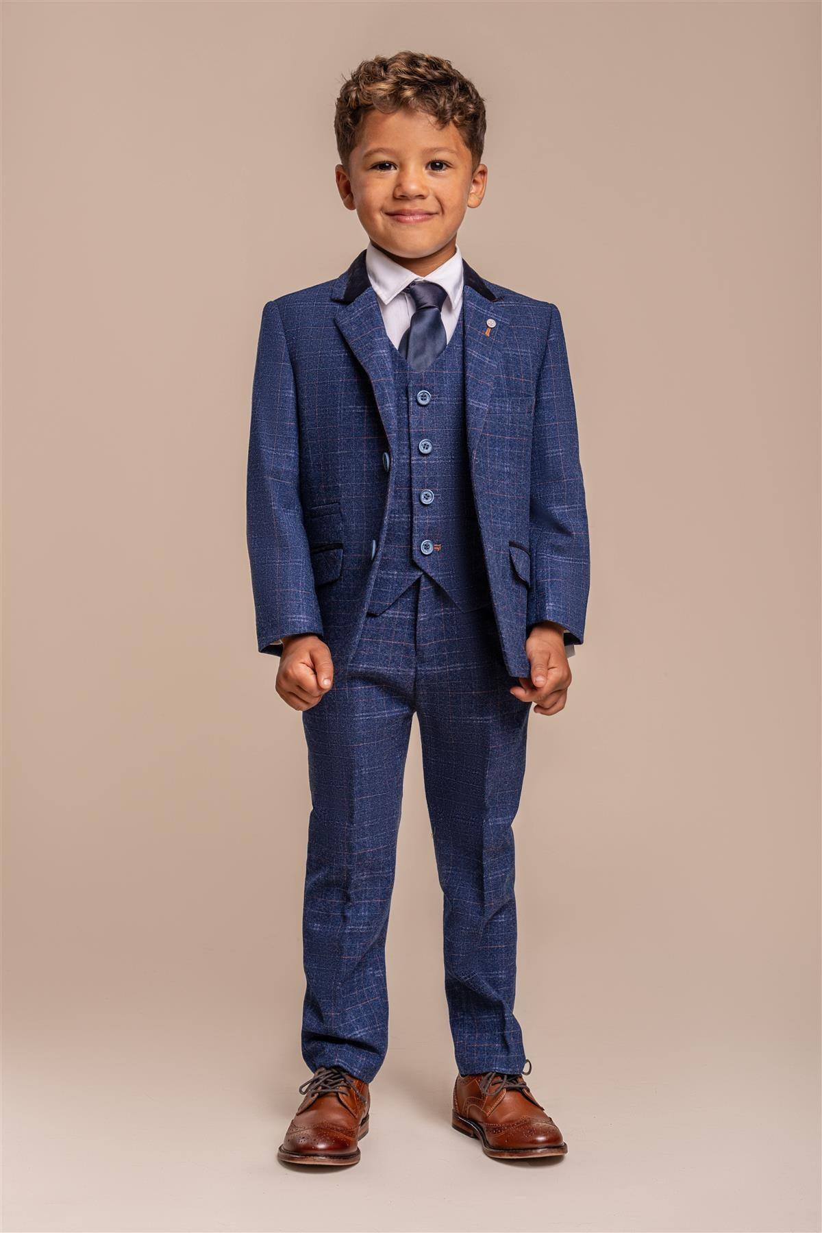 Cavani Kaiser Blue Check Boys Three Piece Suit